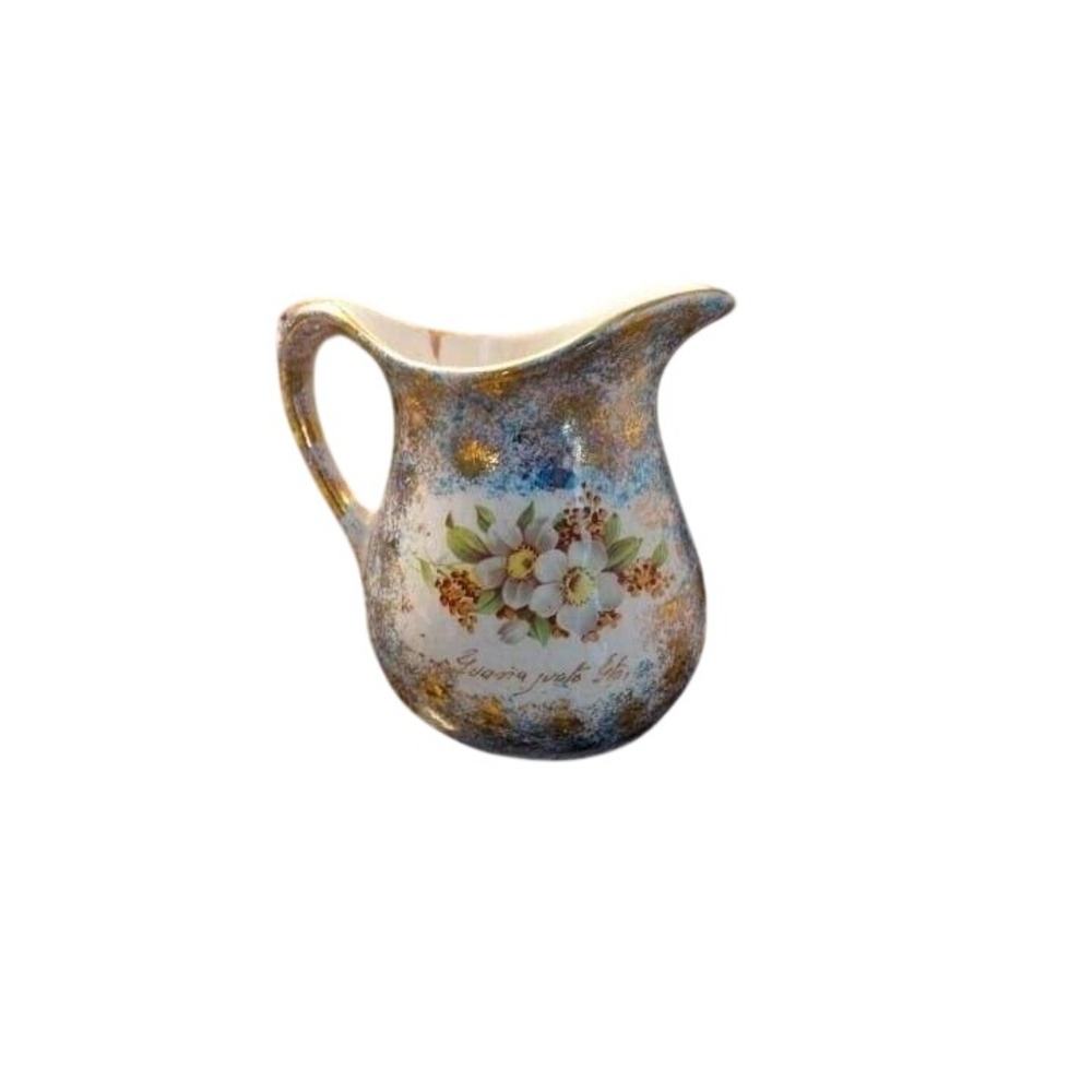 Vintage Floral Creamer Pitcher Gold‎ Accent Decorative Small Vase